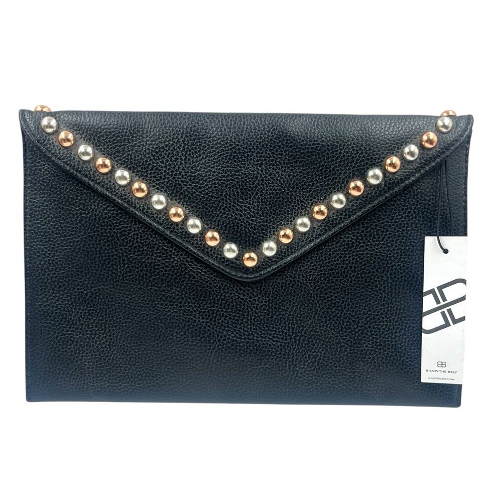 B-LOW THE BELT NEW WITH TAGS ENVELOPE CLUTCH BAG PURSE COPPER SILVER METAL STUDS